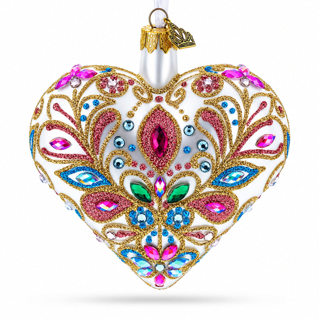 Gilded Baroque Gem Heart Glass Ornament