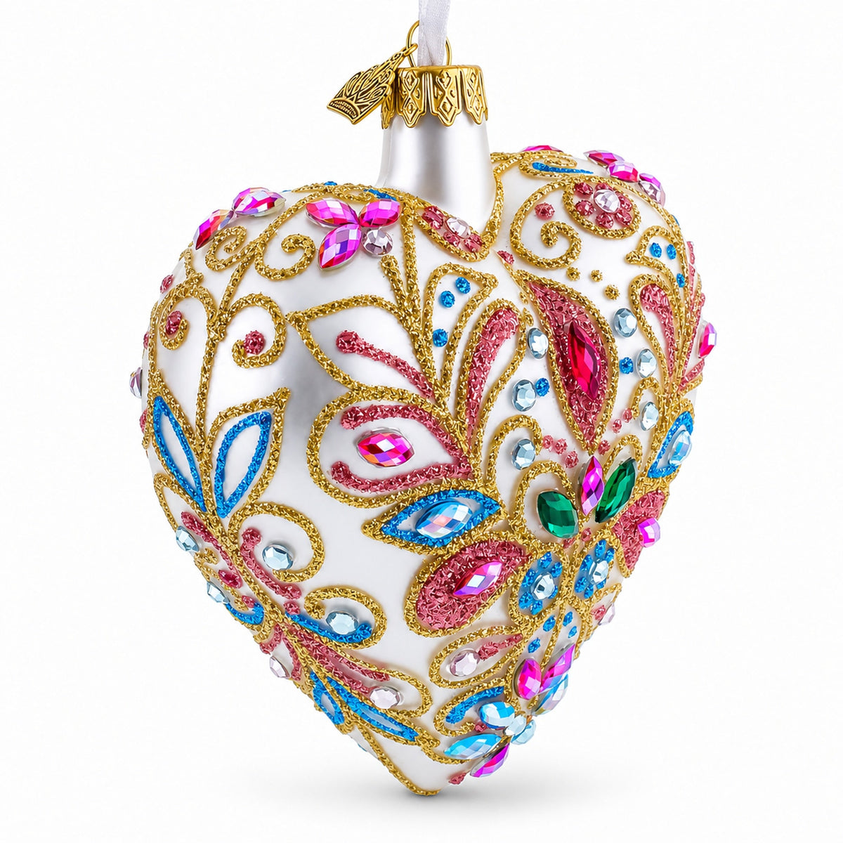 Gilded Baroque Gem Heart Glass Ornament