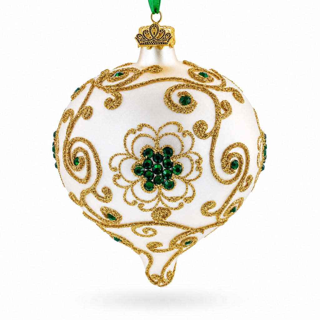 Gold Jeweled Swirl Onion-Shape Finial Glass Christmas Ornament