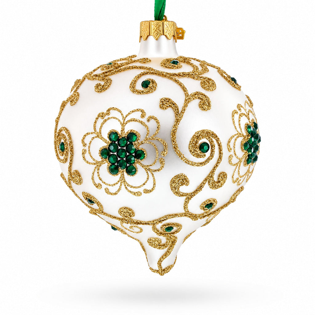 Gold Jeweled Swirl Onion-Shape Finial Glass Christmas Ornament