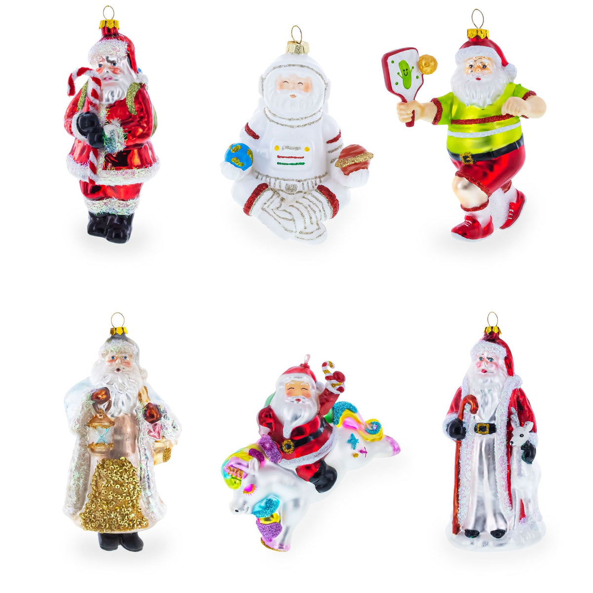 Santa with Festive Lights Glass Christmas Ornament