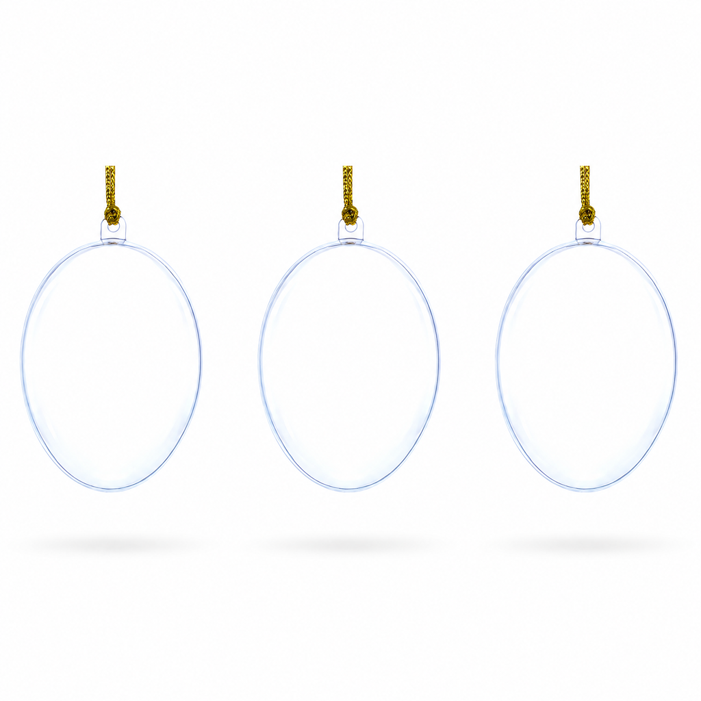 Set of 3 Clear Plastic Egg Ornaments 3.4 Inches (86 mm)