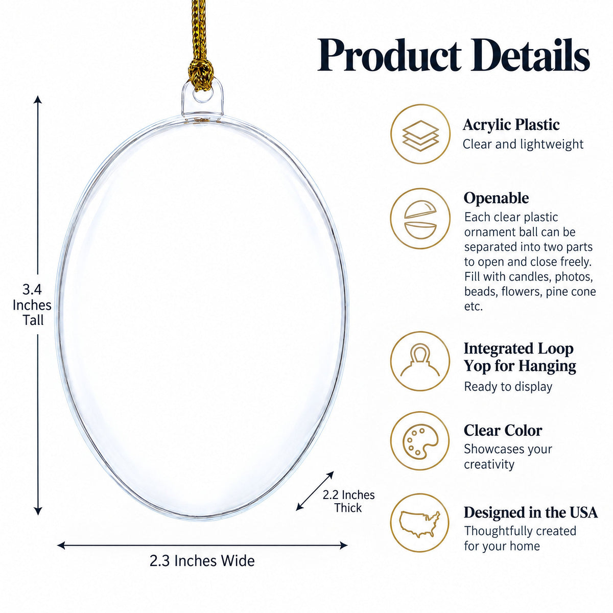 Set of 3 Clear Plastic Egg Ornaments 3.4 Inches (86 mm)