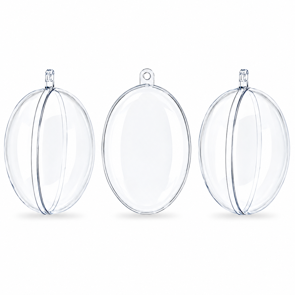 Set of 3 Clear Plastic Egg Ornaments 4.35 Inches (100 mm)