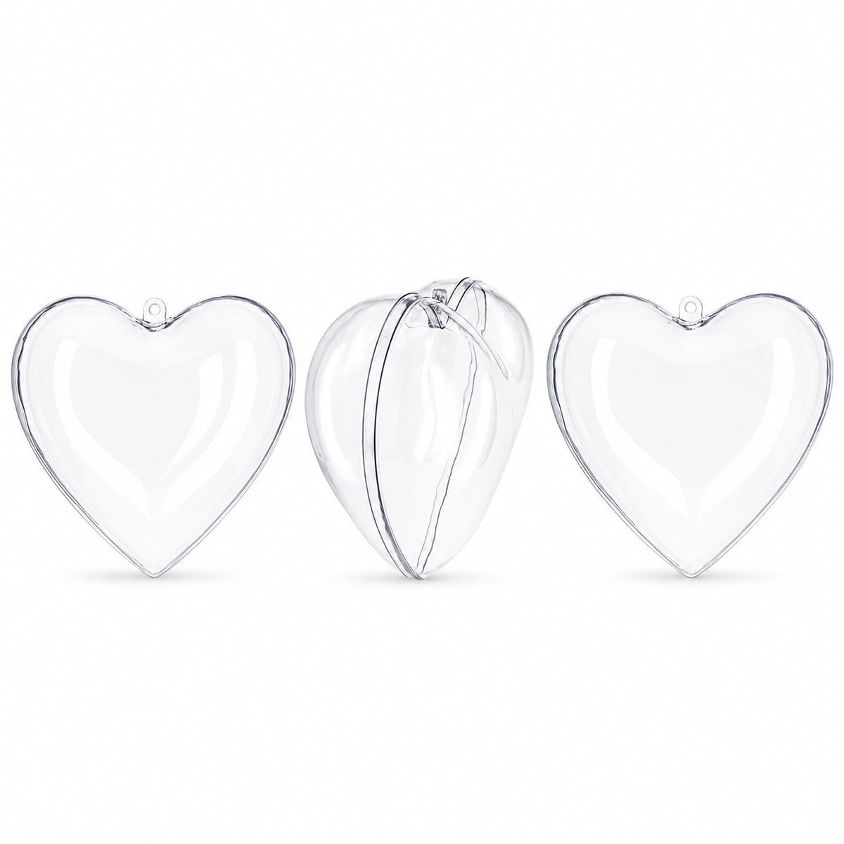 Set of 3 Clear Plastic Heart Ornaments 3.05 Inches