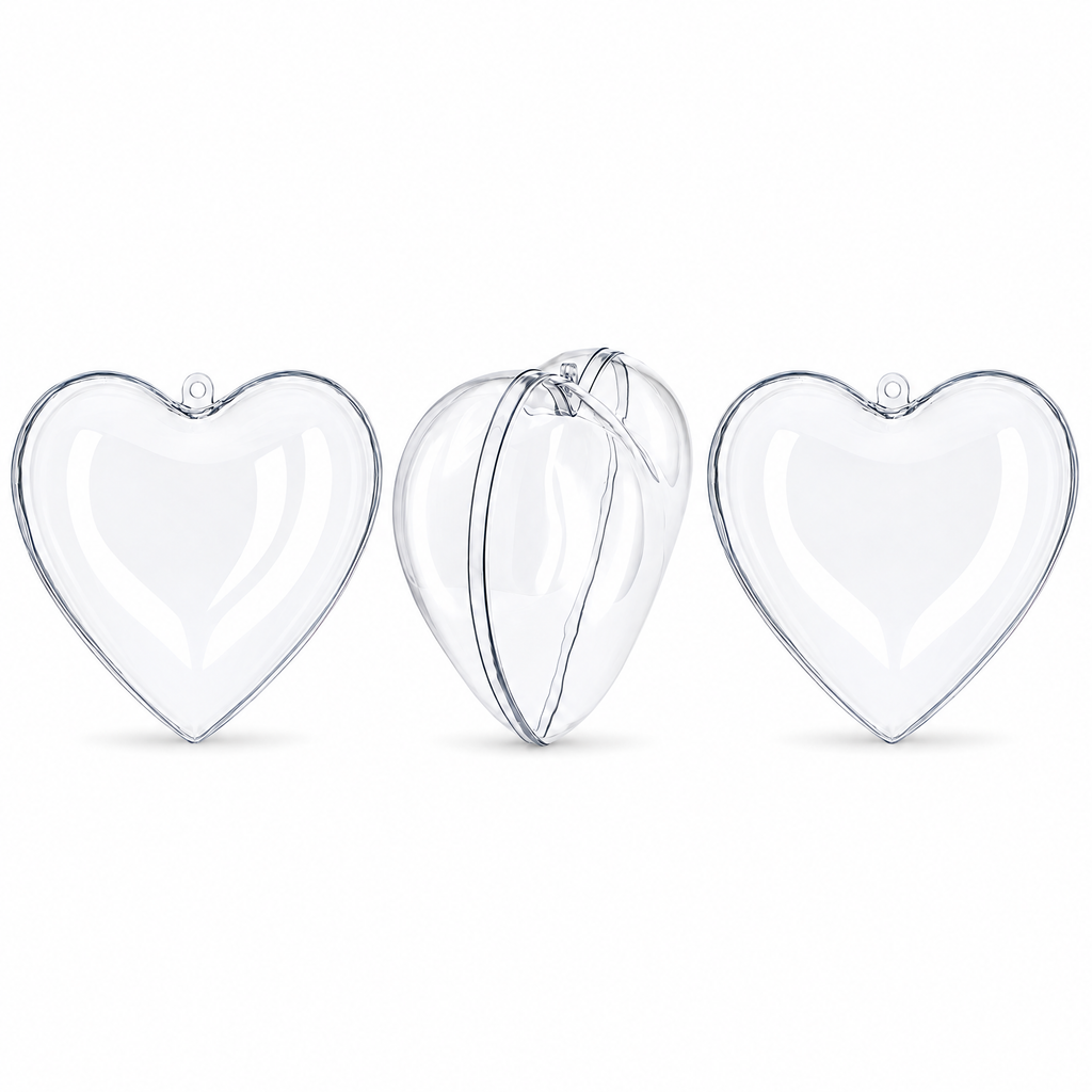 Set of 3 Clear Plastic Heart Ornament 4.6 Inches (117 mm)