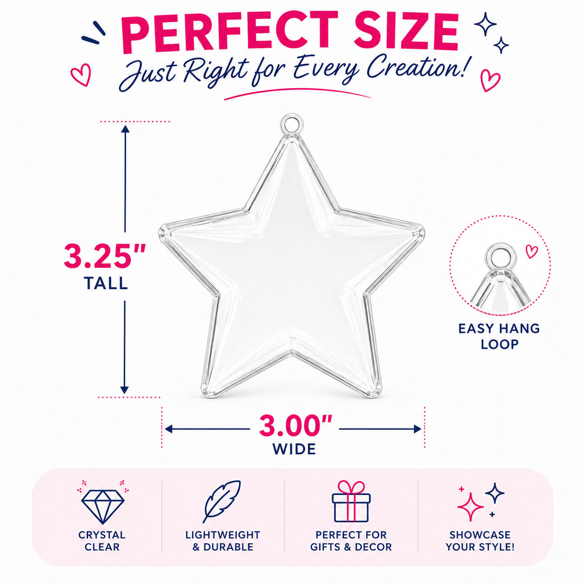 Set of 3 Clear Plastic Star Ornaments 3.25 Inches (83 mm)