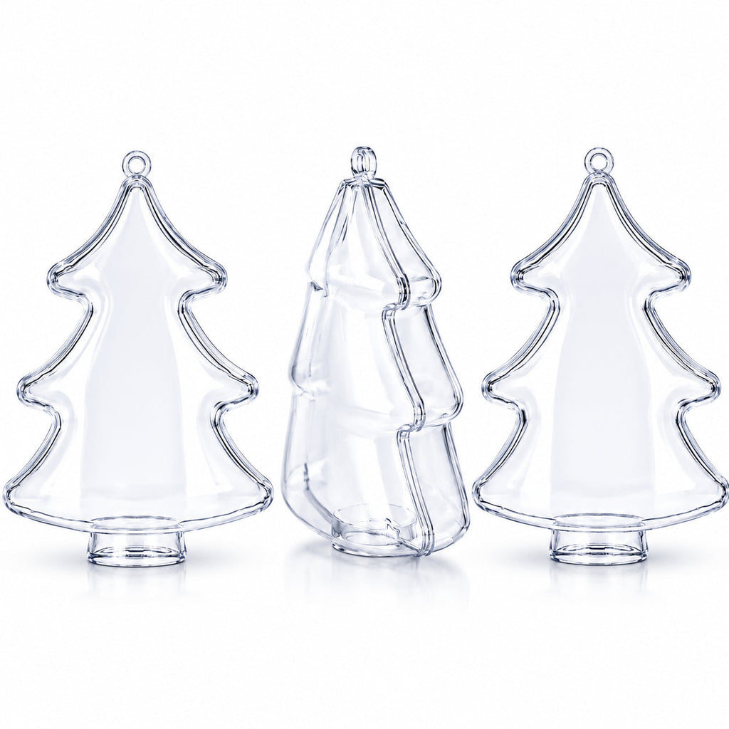 Set of 3 Clear Plastic Christmas Tree Shape Ornaments 4.35 Inches