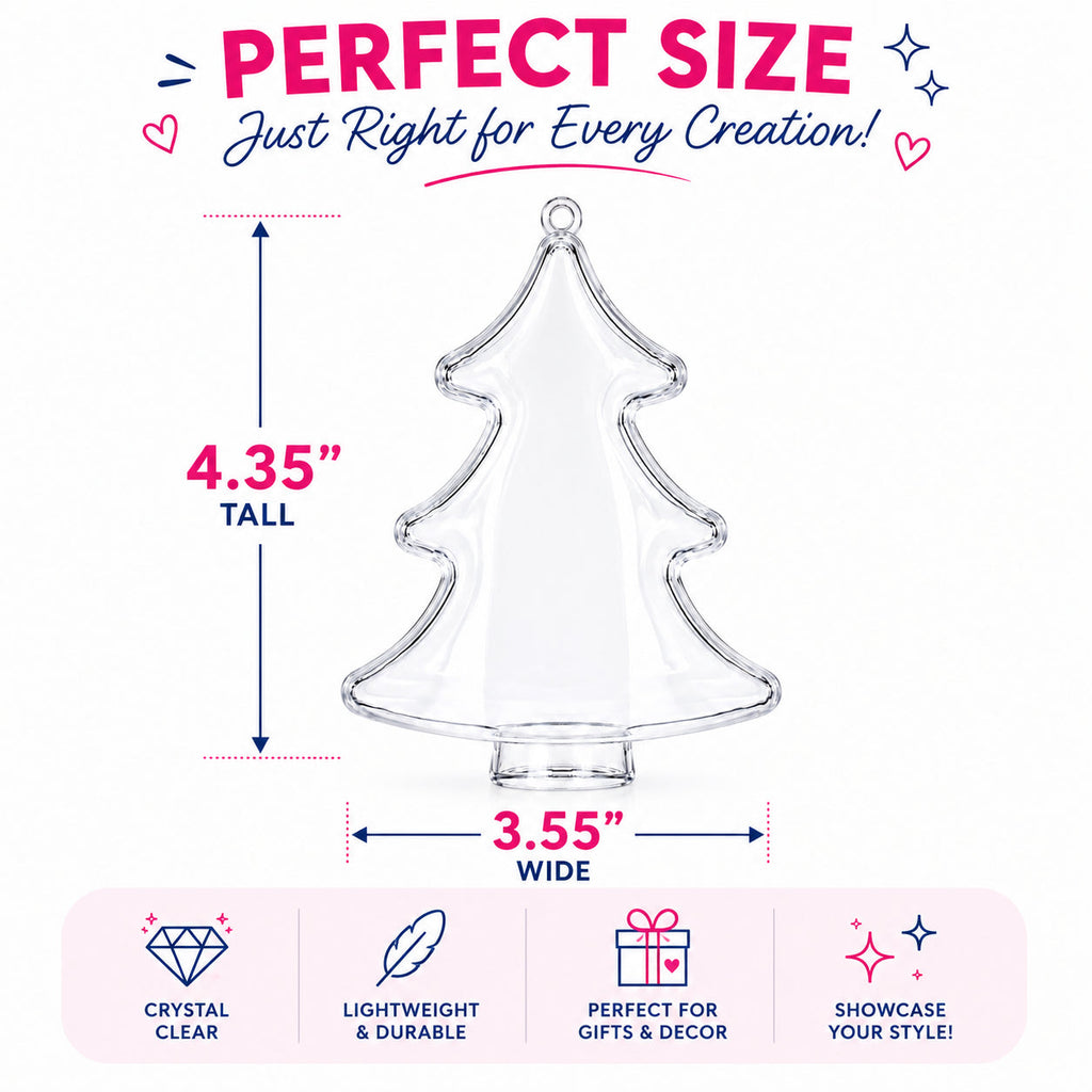 Set of 3 Clear Plastic Christmas Tree Shape Ornaments 4.35 Inches