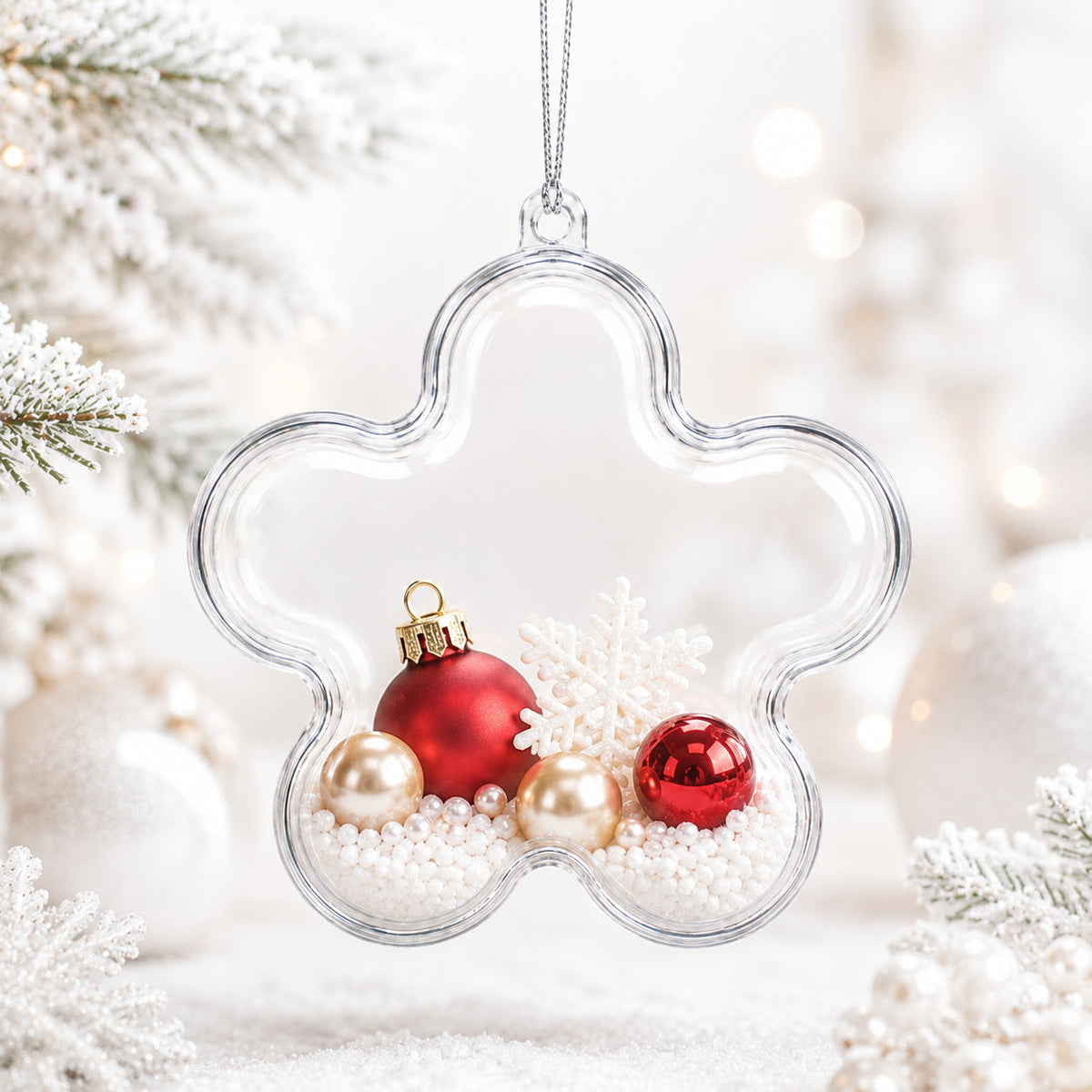 Clear Plastic Flower Ornament  3.55 Inches (90 mm)