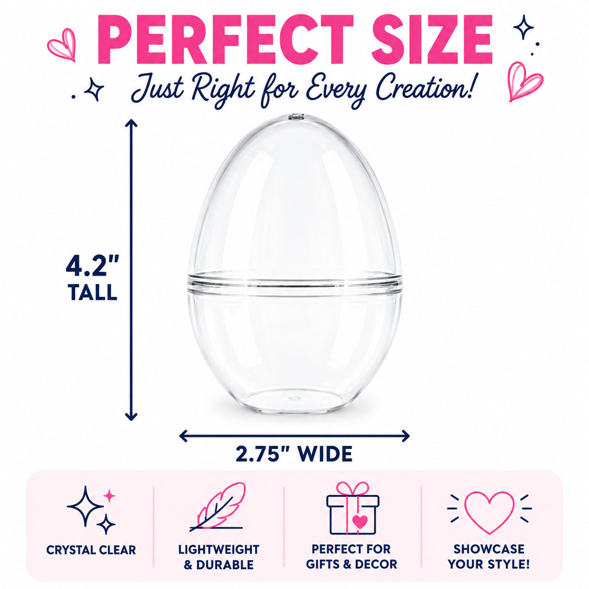 Set of 3 Clear Plastic Standing Egg Ornaments 3.58 Inches (91 mm)