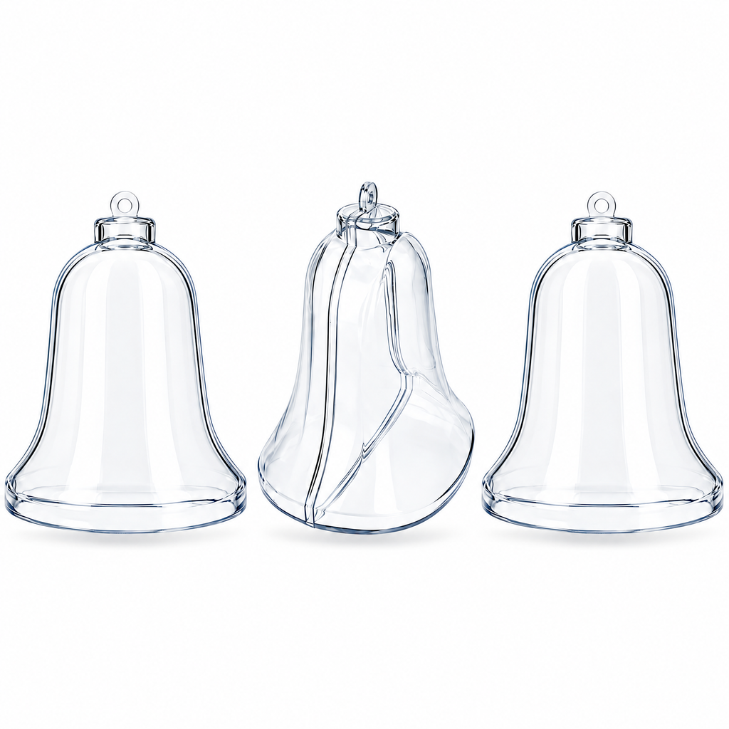 Set of 3 Clear Plastic Bell Ornaments 3.7 Inches (94 mm)