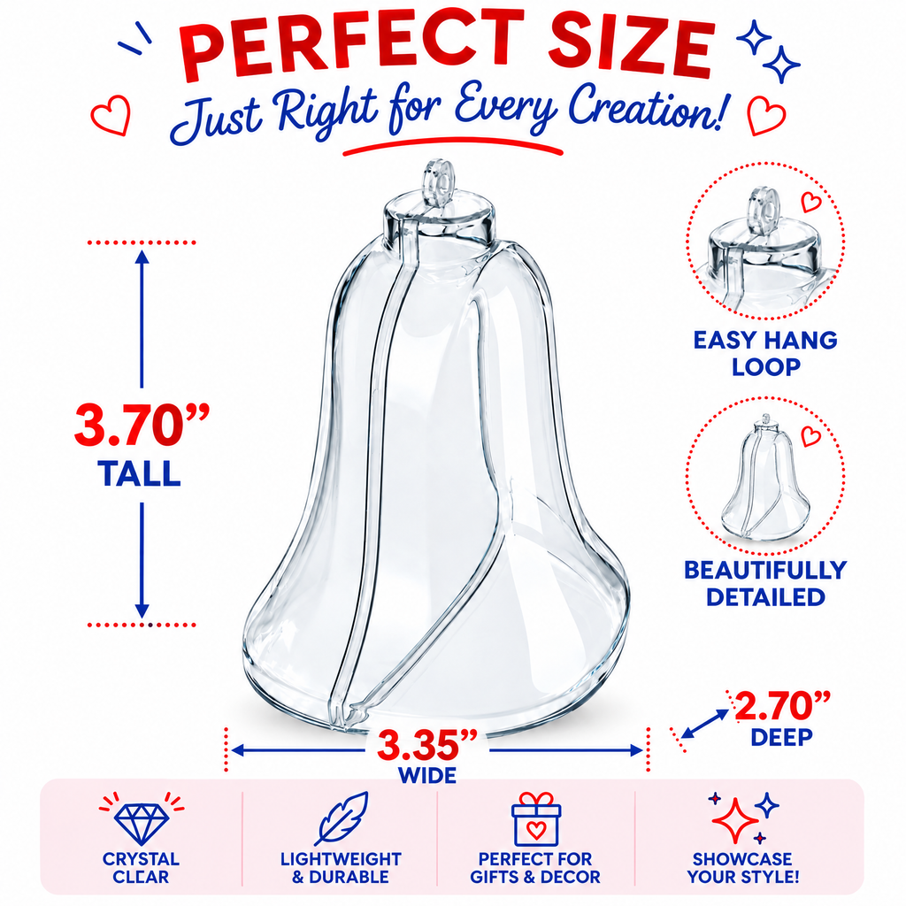 Set of 3 Clear Plastic Bell Ornaments 3.7 Inches (94 mm)