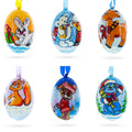 Set of 6 Bunny, Reindeer, Dog and White Bear Wooden Christmas Ornaments 3 Inches