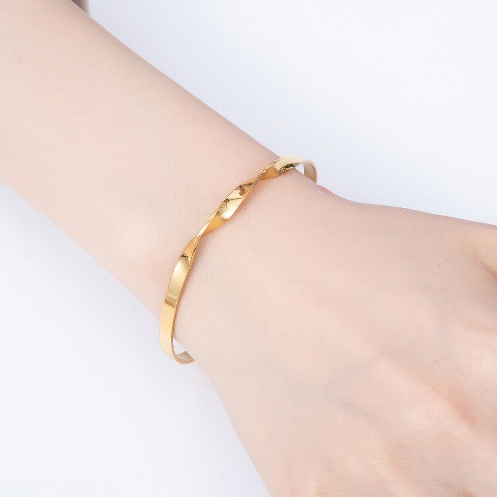 Stainless Steel Gold PVD Minimalist Twist Cuff Bracelet | WA-01986