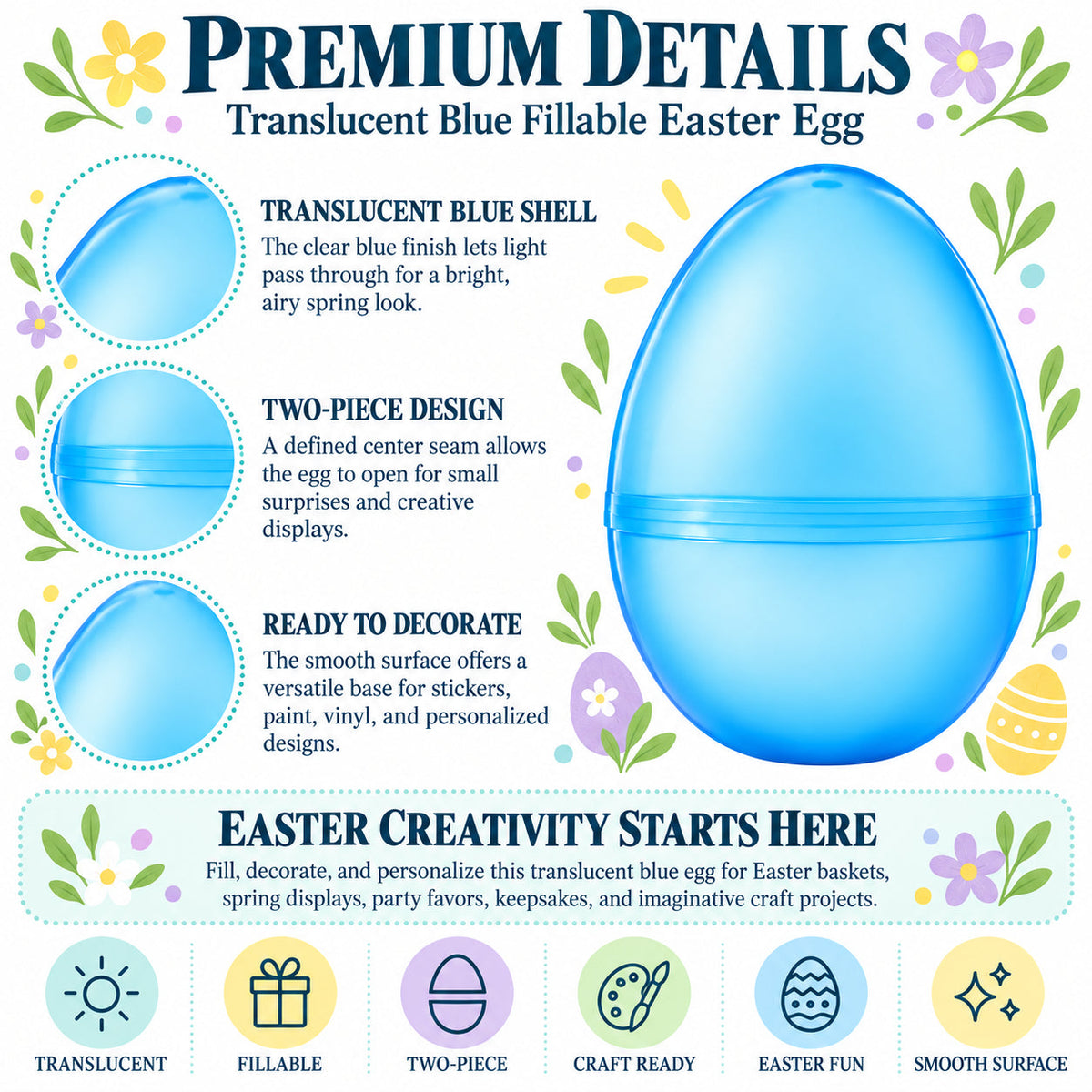 Set of 3 Jumbo Large Size Giant Fillable Plastic Easter Eggs 10 Inches