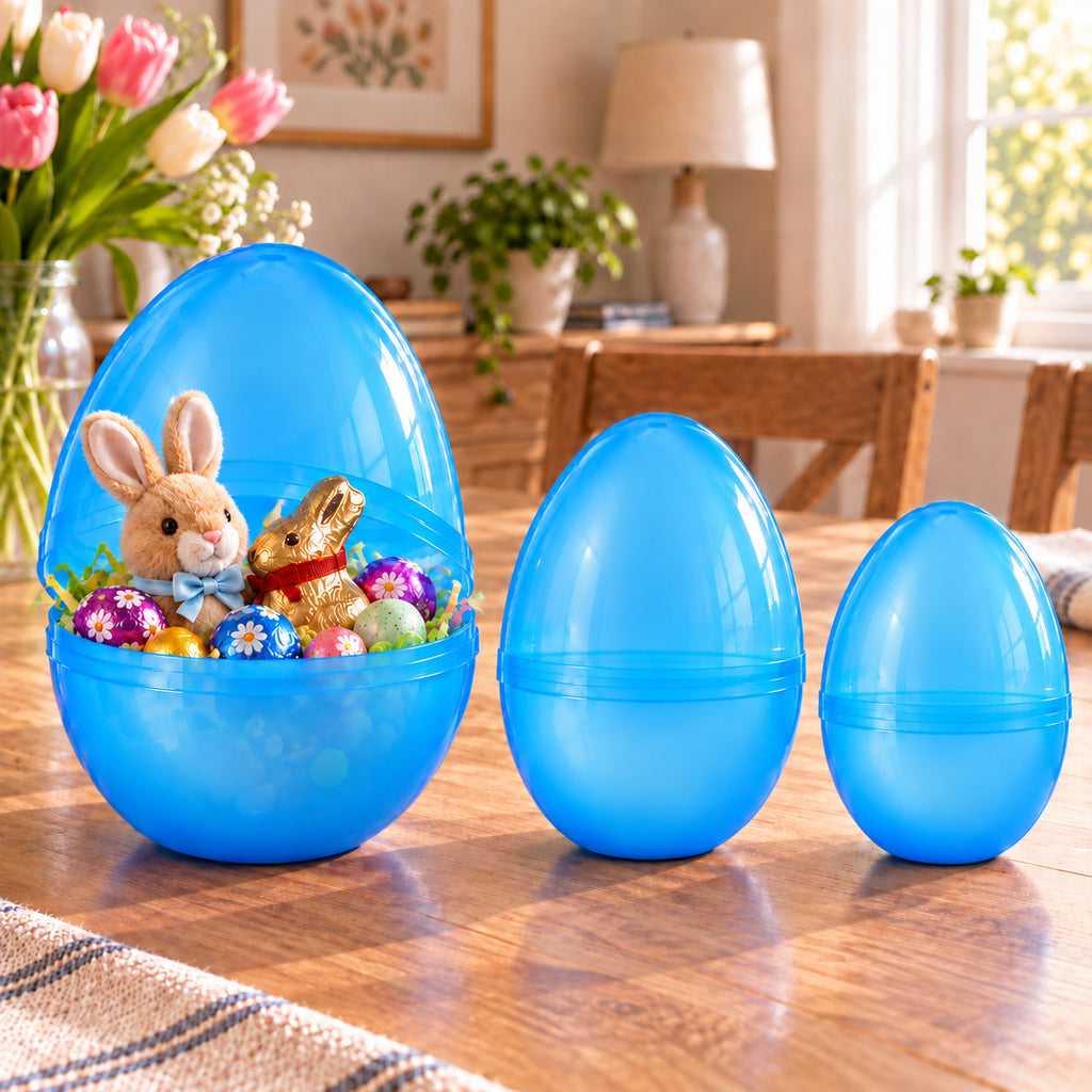 Set of 3 Jumbo Large Size Giant Fillable Plastic Easter Eggs 10 Inches