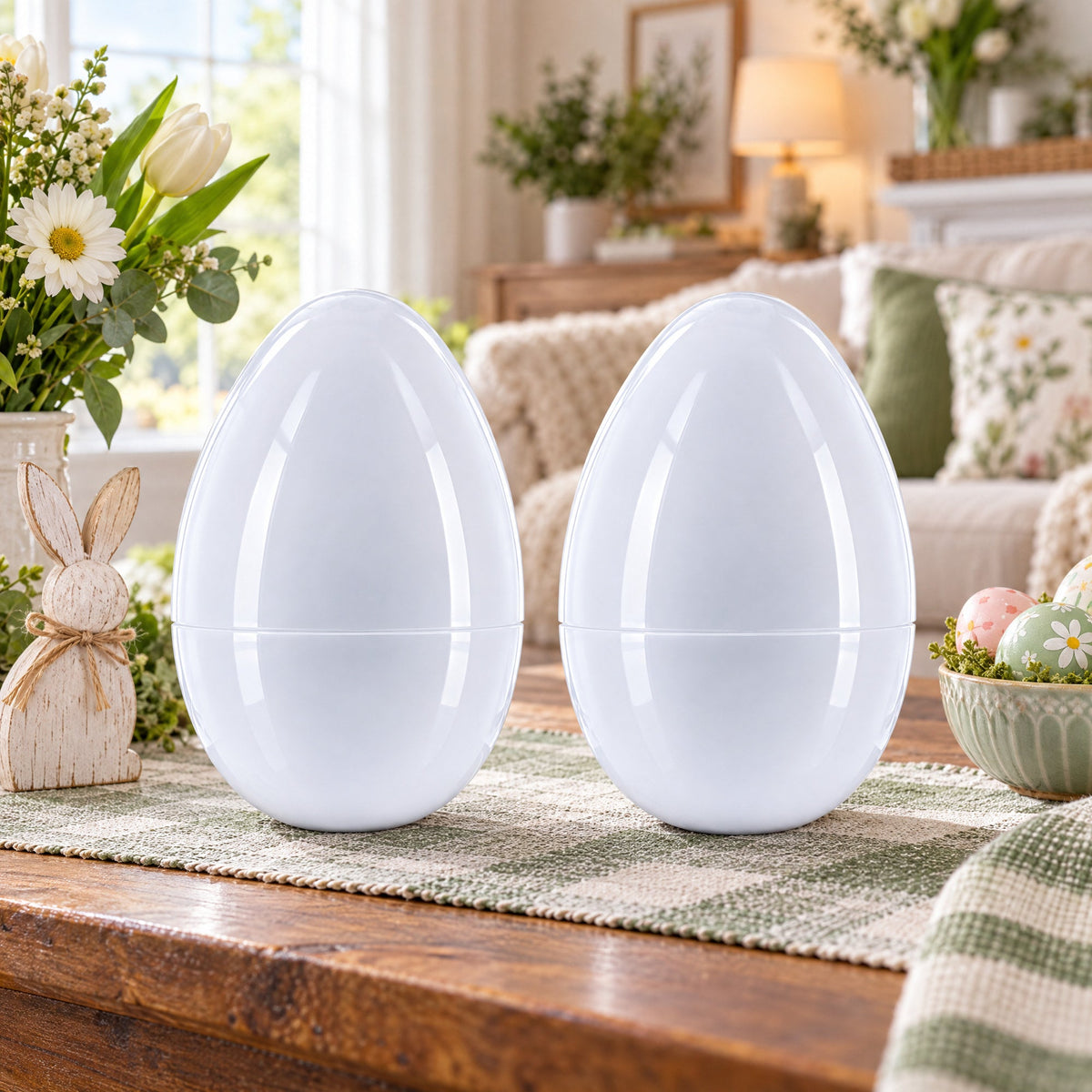 Set of 2 White Large  Jumbo  Giant Fillable Plastic Easter Eggs 10 Inches