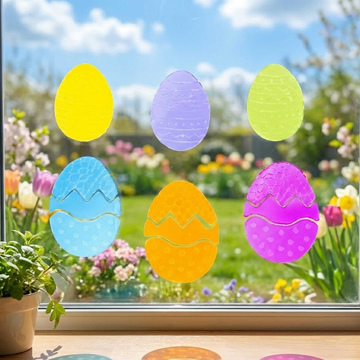 Set of 6 Easter Egg Gel Window Clings Gel Decorations