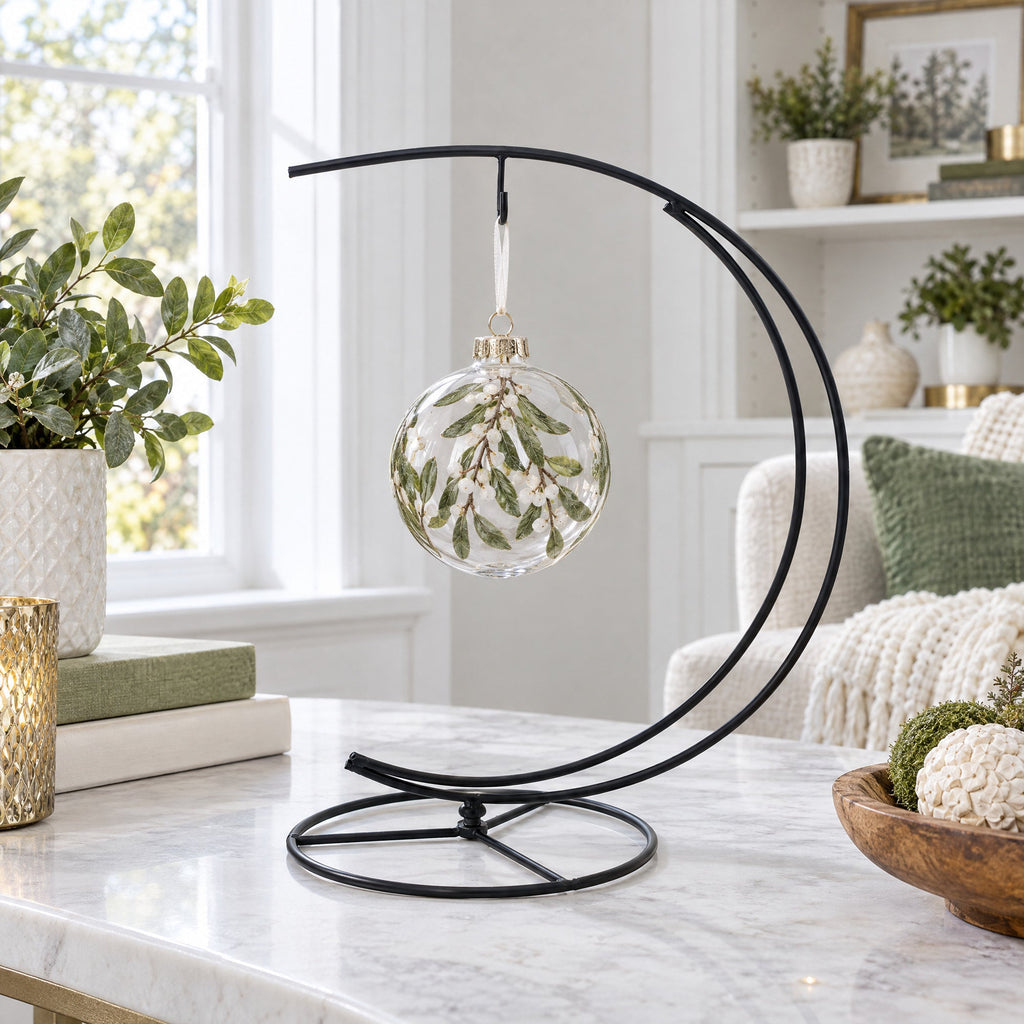 Double Curve Crescent Black Metal Ornament Display Stand 9.25 Inches