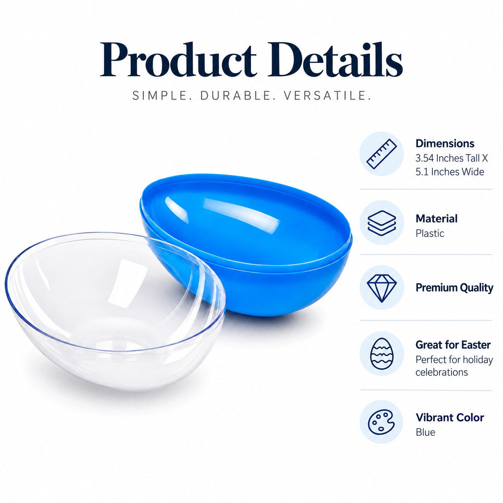 Large Fillable Clear Top Blue Bottom Plastic Easter Egg 5.1 Inches