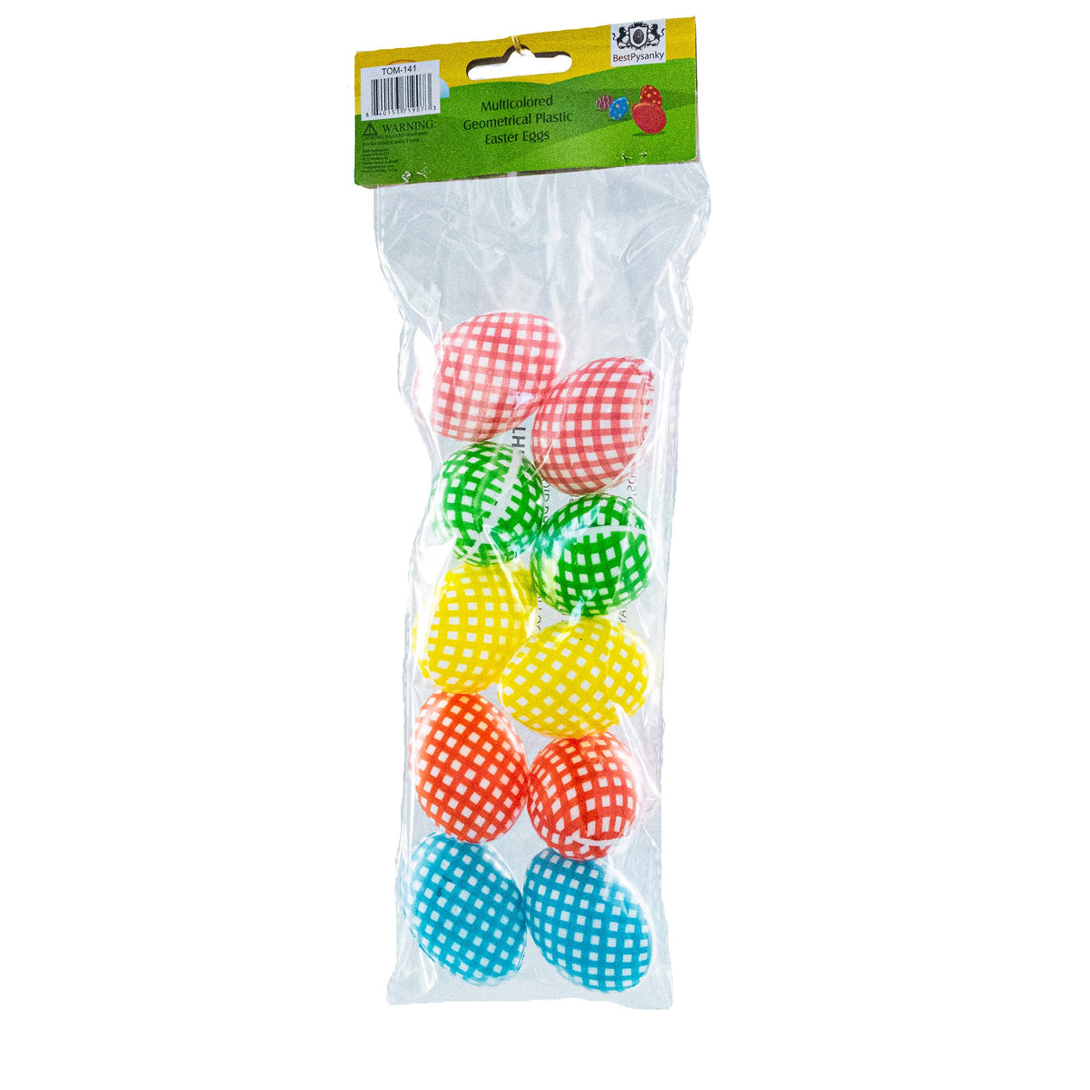 Set of 10 Gingham Checkered Plastic Easter Eggs - Fillable Hunt Decor 2.25 Inches