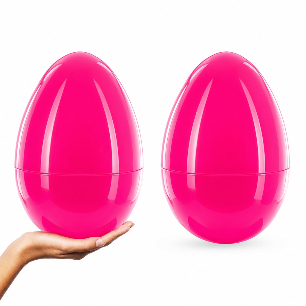 Set of 2 Pink Jumbo Plastic Easter Eggs Giant Fillable Large Size 10 Inches