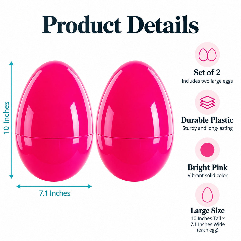 Set of 2 Pink Jumbo Plastic Easter Eggs Giant Fillable Large Size 10 Inches
