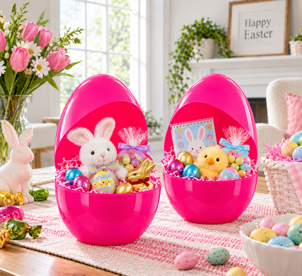 Set of 2 Pink Jumbo Plastic Easter Eggs Giant Fillable Large Size 10 Inches