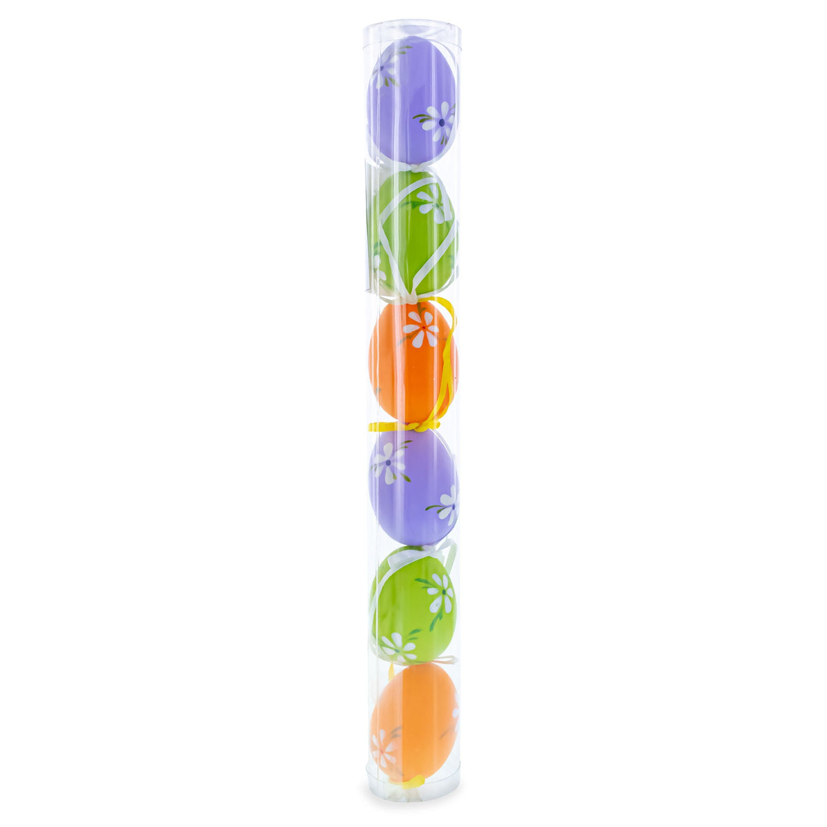 Set of 6 Green, Purple, Orange Flowers Plastic Easter Egg Ornaments 2.25 Inches