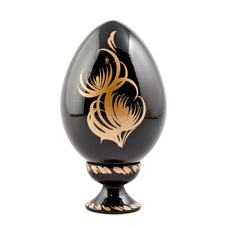Berries & Golden Leaf Motif Ukrainian Folk Art Wooden Easter Egg