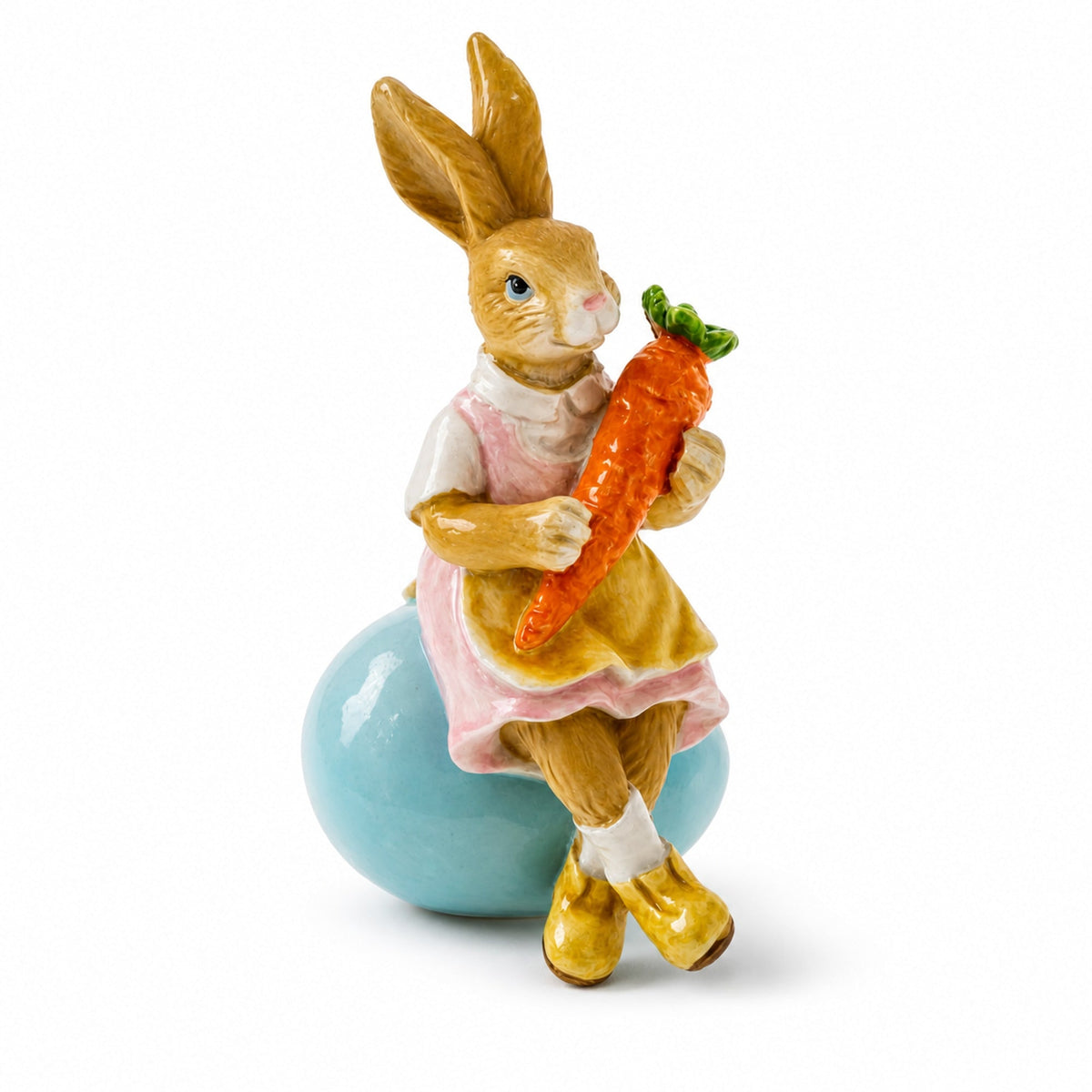 Decorative Easter Bunny on Egg with Carrot Vintage Holiday Figurine 5.2 Inches Tall