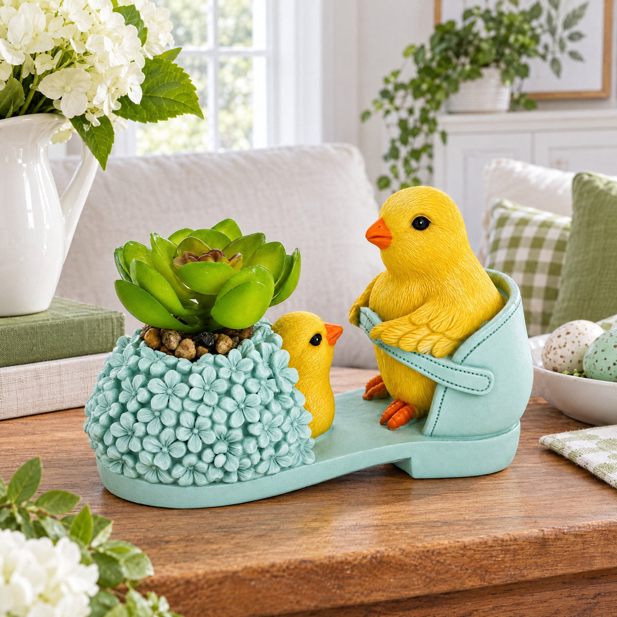 Wooden-Style Easter Chick Planter - 3.4" Shoe Succulent Pot Decor