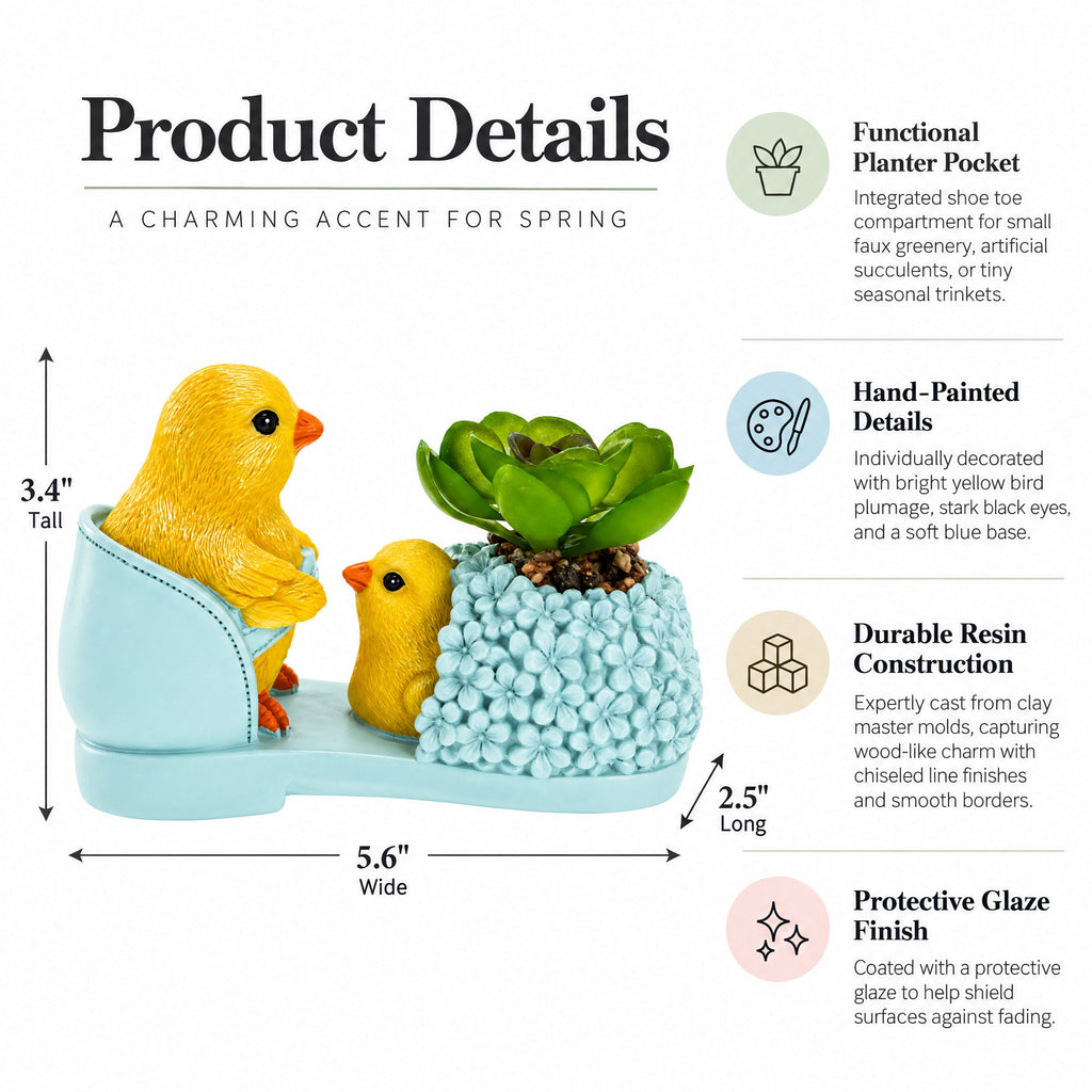 Wooden-Style Easter Chick Planter - 3.4" Shoe Succulent Pot Decor