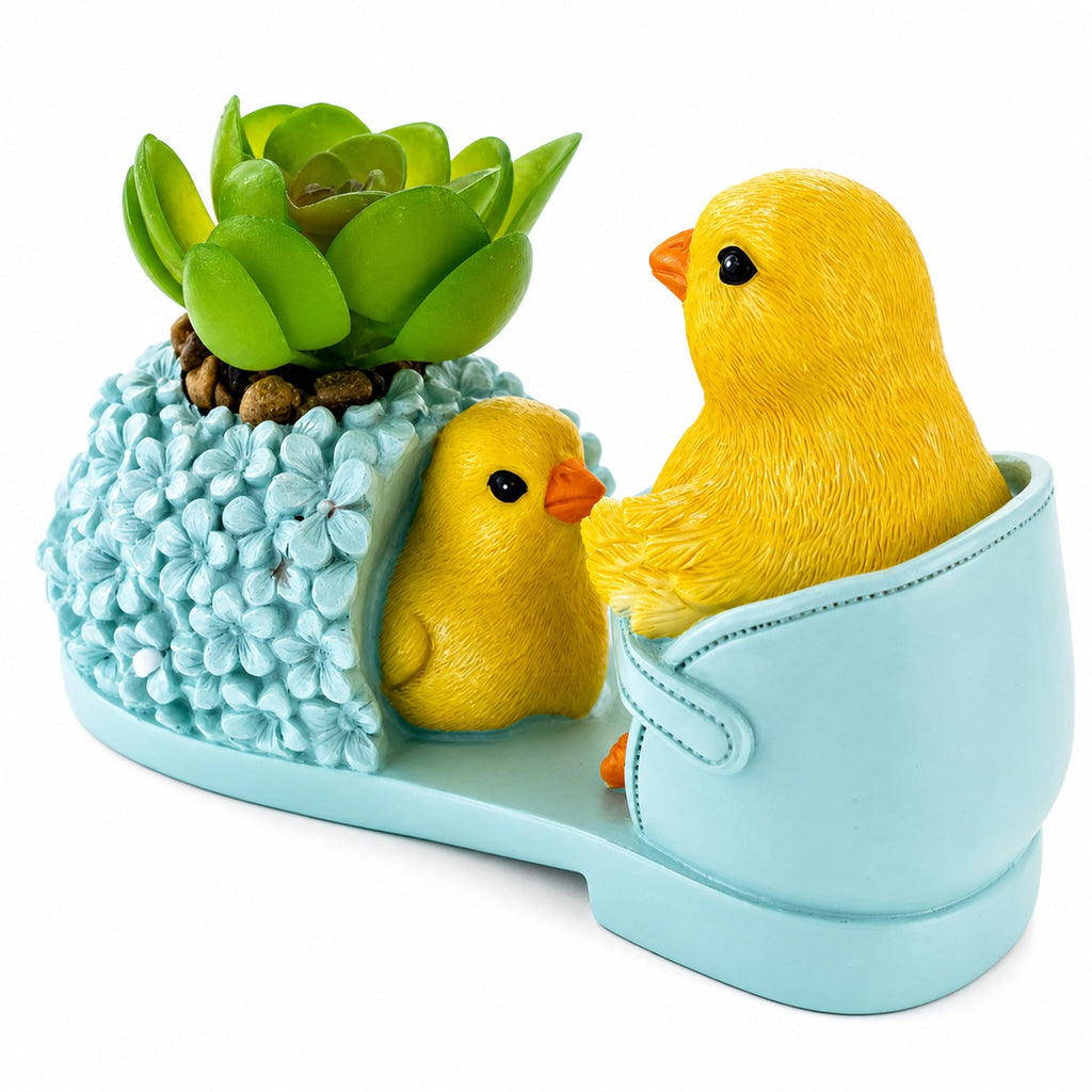Wooden-Style Easter Chick Planter - 3.4" Shoe Succulent Pot Decor