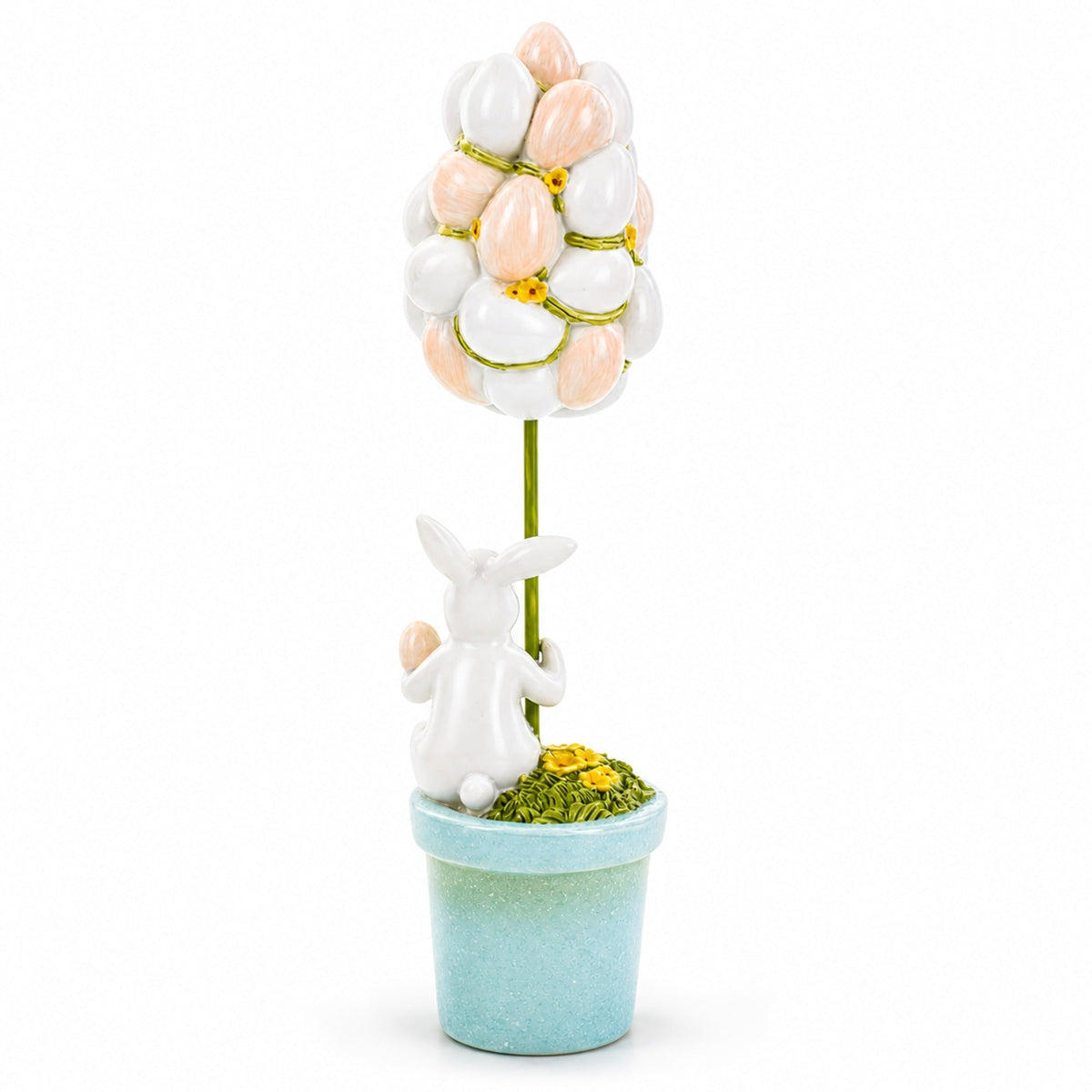 Bunny's Treasured Easter Egg Vessel Topiary Tabletop Decor Figurine 13.5 Inches Tall