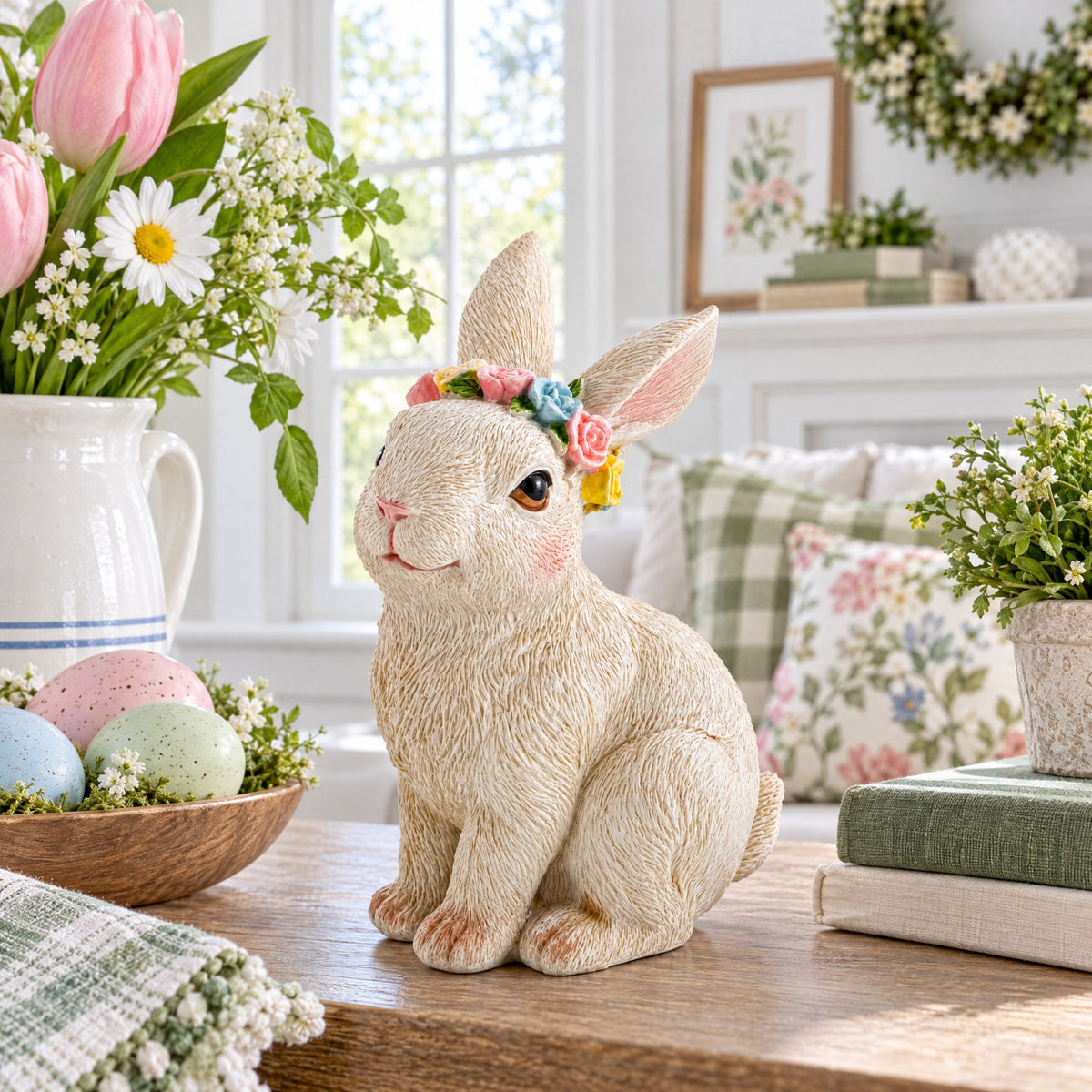 Bunny with Textured Fur Figurine  Elegant Spring & Easter Rabbit Decoration 4.2 Inches