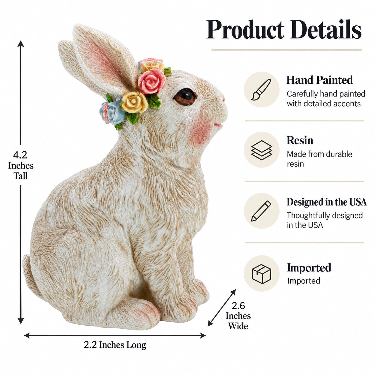 Bunny with Textured Fur Figurine  Elegant Spring & Easter Rabbit Decoration 4.2 Inches