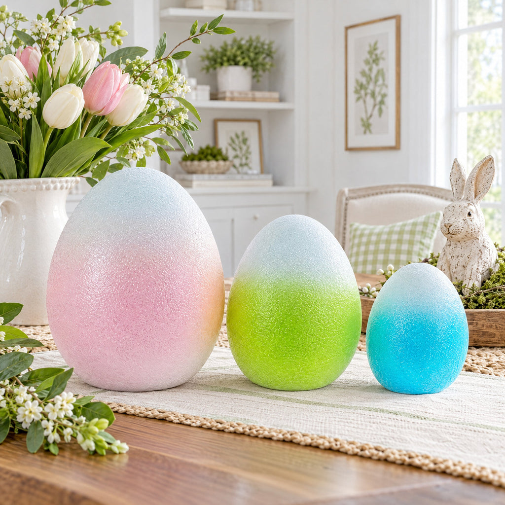 Set of 3 Gradient Jumbo Easter Eggs - Spring Tabletop Decor 8 Inches