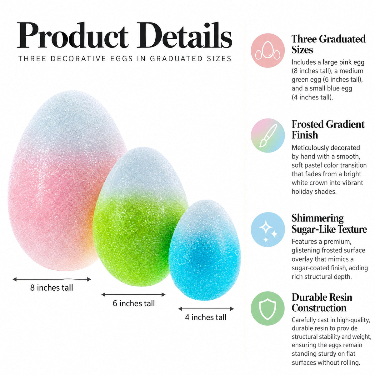 Set of 3 Gradient Jumbo Easter Eggs - Spring Tabletop Decor 8 Inches