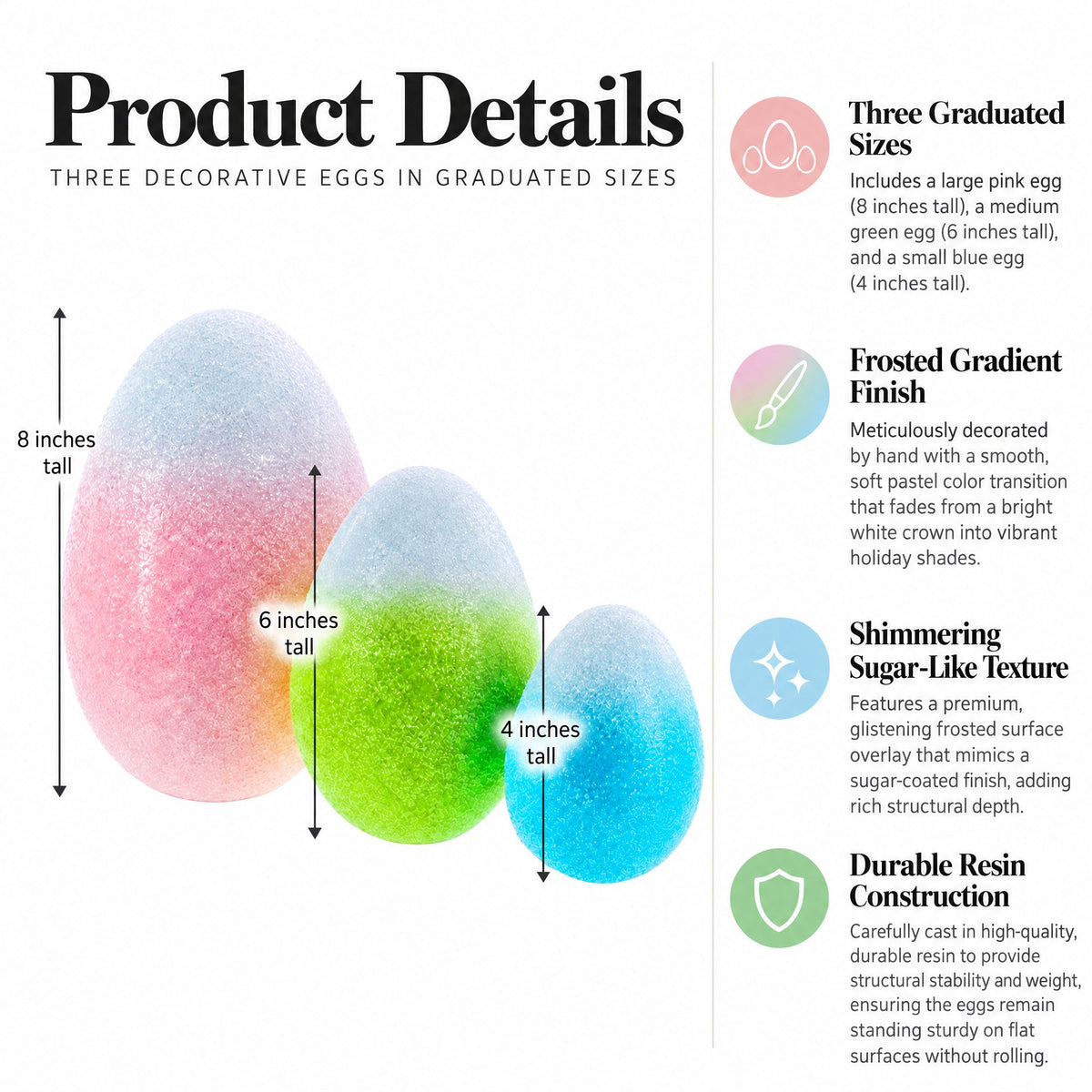 Set of 3 Gradient Jumbo Easter Eggs - Spring Tabletop Decor 8 Inches